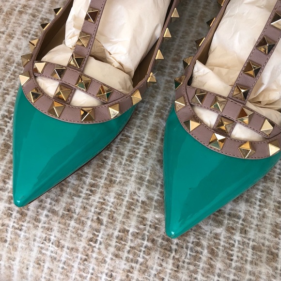 Valentino Garavani Rockstud Turquoise Cage Ballet Flat Studded Shoes Size 36 - Picture 10 of 16